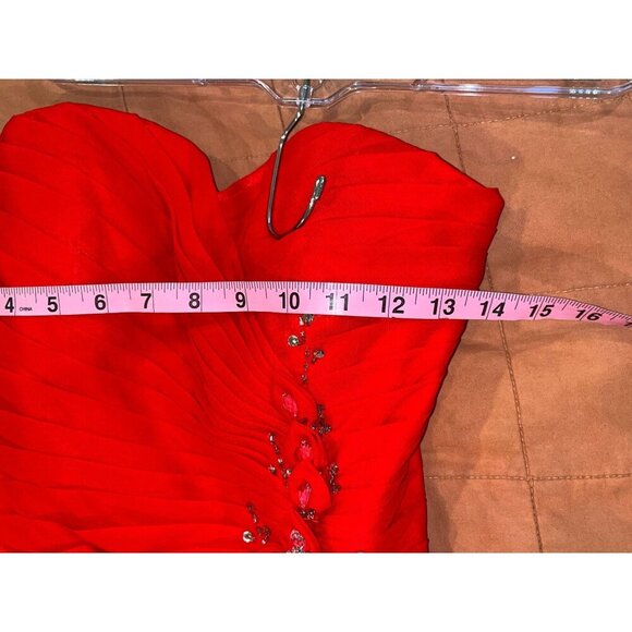 JJ'S House Red Strapless Ruffled Floral Rhinestone Accents Women's Mini Dress Si - Picture 7 of 9